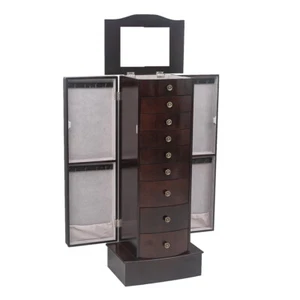 Large Standing Jewelry Armoire Storage Chest Stand with 8 Drawers Wood Walnut US - Picture 1 of 11