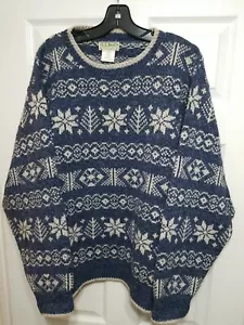 LL Bean Vtg Sweater Wool Snowflake Mens L Ireland Nordic Fair Island - Picture 1 of 3