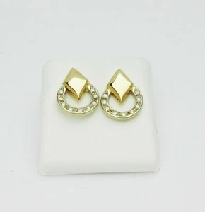 DIAMONDS 14K  YELLOW  GOLD  HANDCRAFTED STUD EARRINGS ESTATE # P23 - Picture 1 of 4