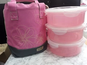 Pink Lock n Lock Canvas Bag with 3 Plastic Containers w/ Lids New - Picture 1 of 10