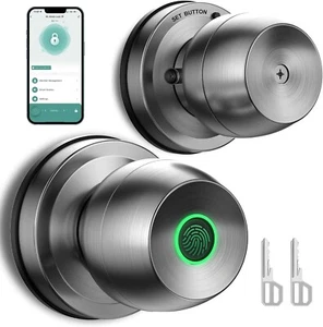 Smart Door Knob, Fingerprint Door Lock Smart Lock Biometric Satin Nickel - Picture 1 of 7