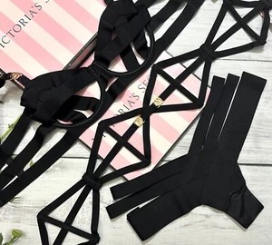 Victoria's Secret Luxe Lingerie Banded Strappy Demi Bra 3Pc Set Bra+Cheeky+Belt - Picture 1 of 9
