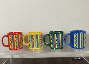 Vtg Waechtersbach Mugs Made in W. Germany 1980 Geometric Print Bright Set of 4 - Picture 1 of 24