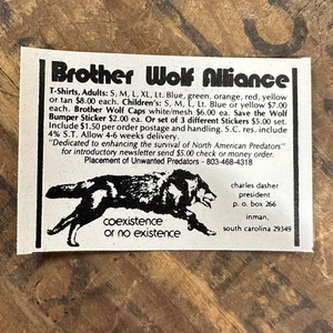 Anuncio impreso vintage Brother Wolf Alliance 1982 Inman Carolina del Sur  - Imagen 1 de 2