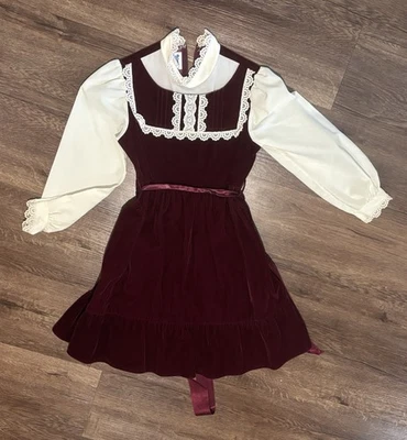 Vestido Vintage Bonnie Jean Niñas Talla 7 Borgoña Terciopelo Navidad Vacaciones Escuela Foto 1 de 4