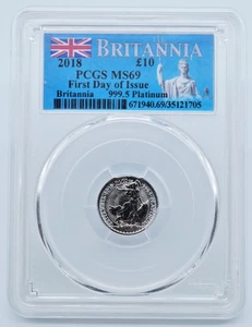 2019 G Britain £10 Britannia 1/10 oz Platinum PCGS MS69 1st Day - U143 - Picture 1 of 4