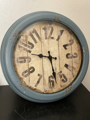 Hobby Lobby Wall Decor Blue Rusted Metal 16in Clock BIG Numbers Tested Working - Image 1 of 2
