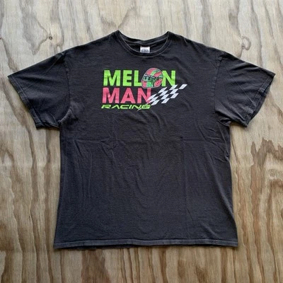 Camiseta de carreras Melon Man vintage de los años 2000 negra talla XL verde rosa Foto 1 de 3