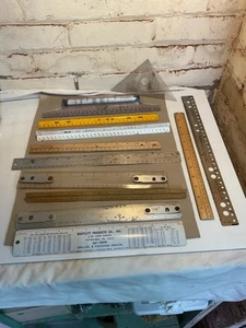 Vtg Wooden And  Metal Rulers Gauges -  Rare And Unique - 12 In Lot - Picture 1 of 11