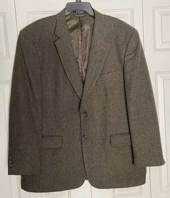 Haspel 46R Green Gray Brown Herringbone Lambswool Tweed Blazer Jacket Sport Coat - Image 1 of 4