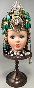 OOAK Doll Head Assemblage Dopamine Art Jeweled Ornate UPCYCLED Mixed Media 11" - Picture 1 of 18
