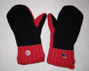 ALMOST BERNIE MITTENS HANDMADE BARN RED & BLACK WOODEN BUTTONS MEDIUM - Picture 1 of 6