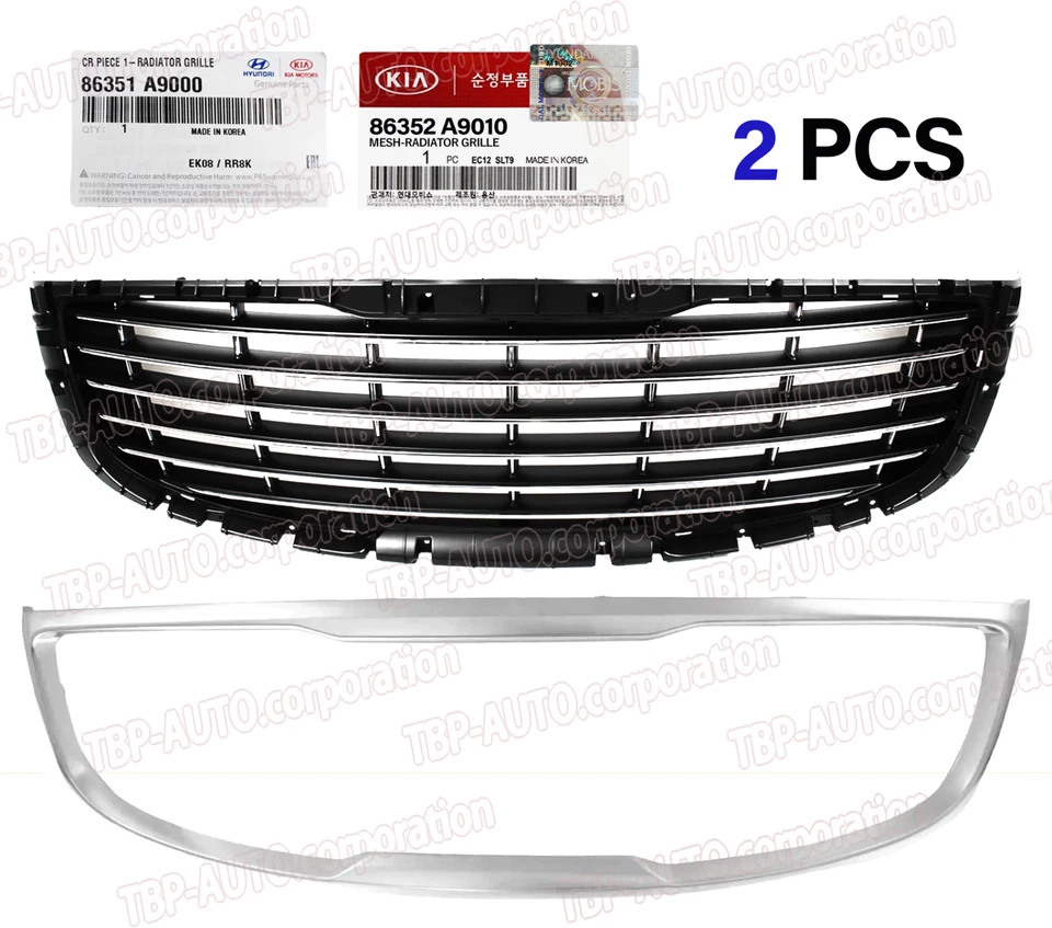 CONJUNTO DE GRADE DE RADIADOR FRONTAL GENUÍNO ® para 15-18 Kia Sedona 86352A9010 86351A9000 - Imagem 1 de 1