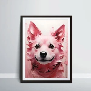 Dog - Pink - Cute Puppy- Pet Art - Animal- Digital Wall Art Poster Decor - Picture 1 of 2