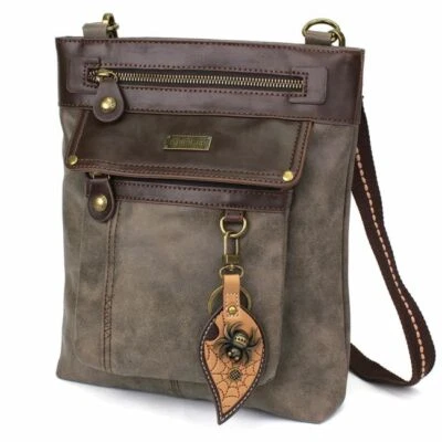 New Chala GEMINI Messenger Crossbody Bag Pleather Stone Gray SPIDER Halloween - Image 1 of 4