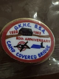 1983 Camp Covered Bridge CCB 60th Anniversary Lapel Pin OKHC Boy Scouts Rare New - Picture 1 of 3