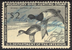 RW21 DUCK STAMP 1954 Ring-necked Ducks Hunting Permit CV $15 Used - Picture 1 of 2