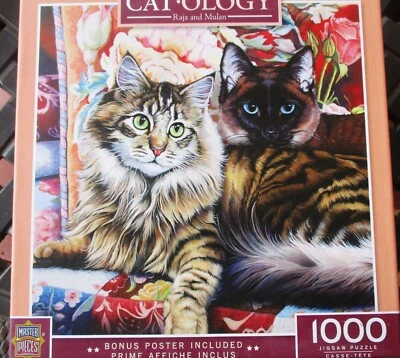 1,000 Piece Jenny Newland Art Puzzle Catology "Raja + Mulan " 25" x 25" - Image 1 of 4