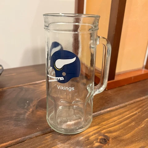 VINTAGE GLASS FISHER PEANUT JAR BEER MUG STEIN -MINNESOTA VIKINGS- NFL FOOTBALL Cover