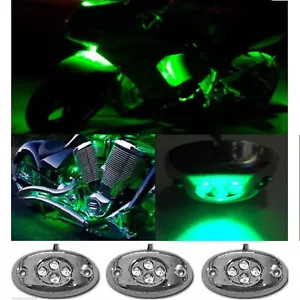 3Pc Green LED Chrome Modules Motorcycle Chopper Frame Neon Glow Lights Pods Kit - Imagen 1 de 11
