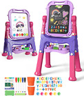 Easel for Kids, 4 in 1 Double Sided Kids Art Easel with Magnetic White Board & C