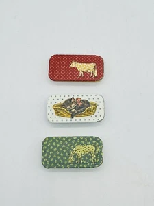 Lot of 3 Vintage Potpourri Press Metal Tin Sliding Pill Trinket Boxes Cat Horse - Picture 1 of 7