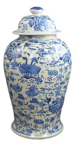 Festcool 19" Antique Finish Blue and White Porcelain Lotus Temple Ceramic Gin... - Picture 1 of 3