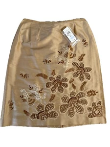 Gonna Ann Taylor donna 8 oro 100% seta ricamo perline elegante evento matrimonio - Foto 1 di 8