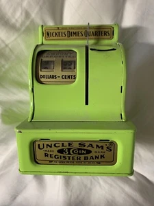 Uncle Sams Three Coin Register Bank Green - Vintage - Picture 1 of 7