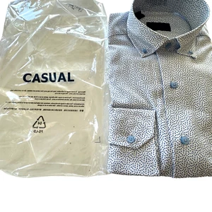 David Donahue Camicia Uomo S Manica Lunga Casual Bianco Blu All Over Paisley Nuova - Foto 1 di 8