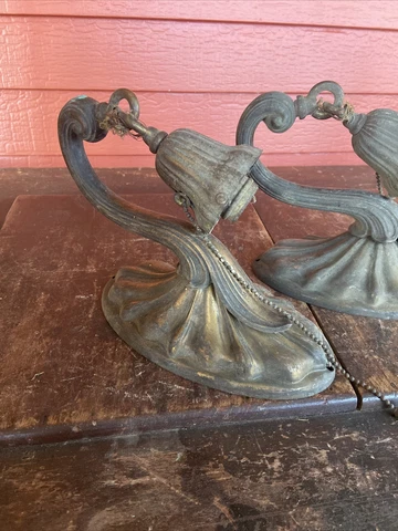 Pair Art Nouveau Sconces Brass Light Fixture Good For Art Glass Shades Sheffield Cover