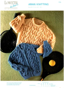 Loweth ARAN KNITTING PATTERN Baby Toddler Boys Girls Cardigan and Sweater - Picture 1 of 2