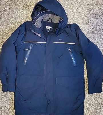 Lands’ End Men’s Blue Squall Parka Coat Size L Fleece Lined Quilted Interior - Image 1 of 4