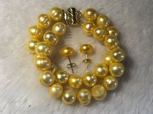 PULSERA NATURAL 9-10MM MAR SUR PERLAS DORADAS Pendiente PULSERA ORO 14K Barroco - Imagen 1 de 2