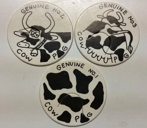 Juego de 3 gorras de leche vintage genuinas de vaca POG dibujos animados Hawaii 1993 NUEVO - Imagen 1 de 2
