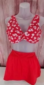 Maillot de bain femme Land's End haut de bikini bas rouge floral 2 pièces taille 12/14 - Photo 1/4