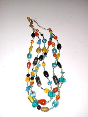 Chico's 20" Beaded Necklace Three-strand  Orange Turquoise Color Yellow - Image 1 of 4