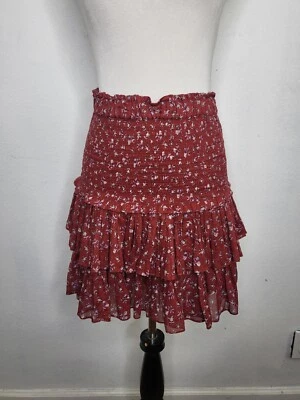 ISABEL MARANT ETOILE Naomi Smocked Skirt Women Size FR42 US10 Tiered Red Multi - Image 1 of 4
