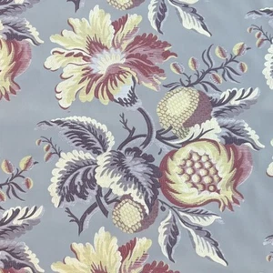 SCALAMANDRE WOVEN BOTANICAL FABRIC PADUA POMEGRANATE IN BLUE MULTI BY THE YARD - Picture 1 of 6