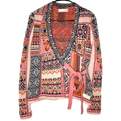 Odd Molly Women Sweater Womens 0 XS Pink Knit Wrap Front Tie Long Sleeve V-Neck - Image 1 of 4