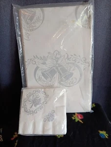 C.A. Reed Silver Anniversary Crepe Paper Tablecloth - Hallmark Beverage Napkins - Picture 1 of 5
