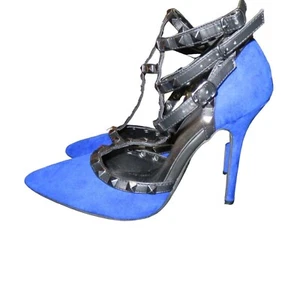 Charlotte Russe Cobalt Blue Vegan Suede Leather Studded ankle strappy pumps sz 8 - Picture 1 of 12