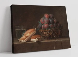 ANNE VALLAYER COSTER, BASKET OF PLUMS -CANVAS WALL ARTWORK PICTURE PRINT - Picture 1 of 2