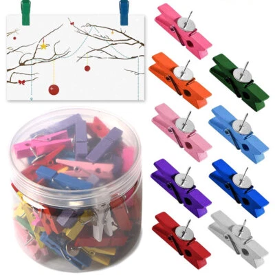 20-100 x Mini Holzklammern Holz Clip Natur Wäscheklammern Deko Klammer farbig - Bild 1 von 4