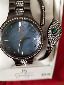 Gessica Simpson Watch women & Nice Bracelet Snake Green Gem Chrystal Eyes On!New - Picture 1 of 5