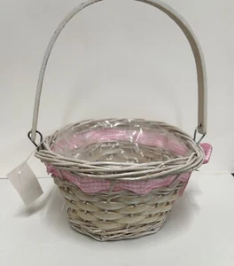 25cm ovaler Pflanzkorb mit rosa Ginghamband - Bild 1 von 2