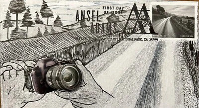 Ansel Adams 2024 FDC Hand Drawn Cachet Road After Rain California - Image 1 of 2