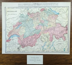 Vintage 1903 SWITZERLAND Map 14"x11" ~ Old Antique Original BASEL BERN LAUSANNE - Picture 1 of 10
