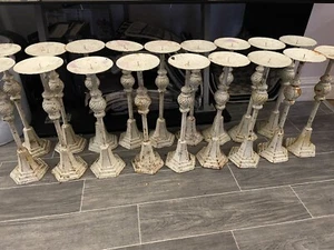 Job Lot 18 x Shabby Chic Tall Cast Iron Thistle Design Candlesticks Wedding Etc - Picture 1 of 5