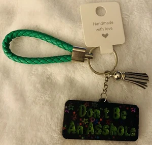 Schlüsselanhänger Damen Handarbeit lustige Sprüche grün grau Geschenk Ich nehme Angebote an - Bild 1 von 4